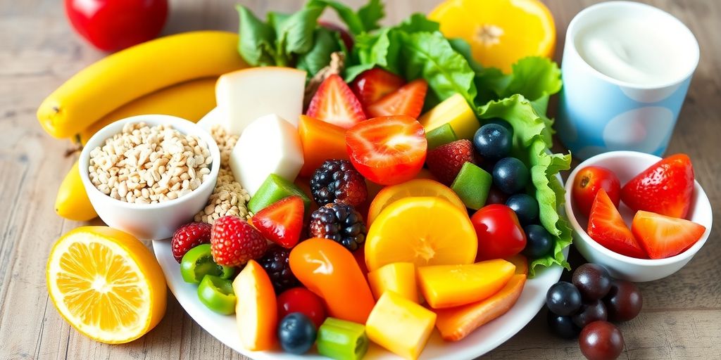 Bunte gesunde Lebensmittel für Kinder auf einem Teller.