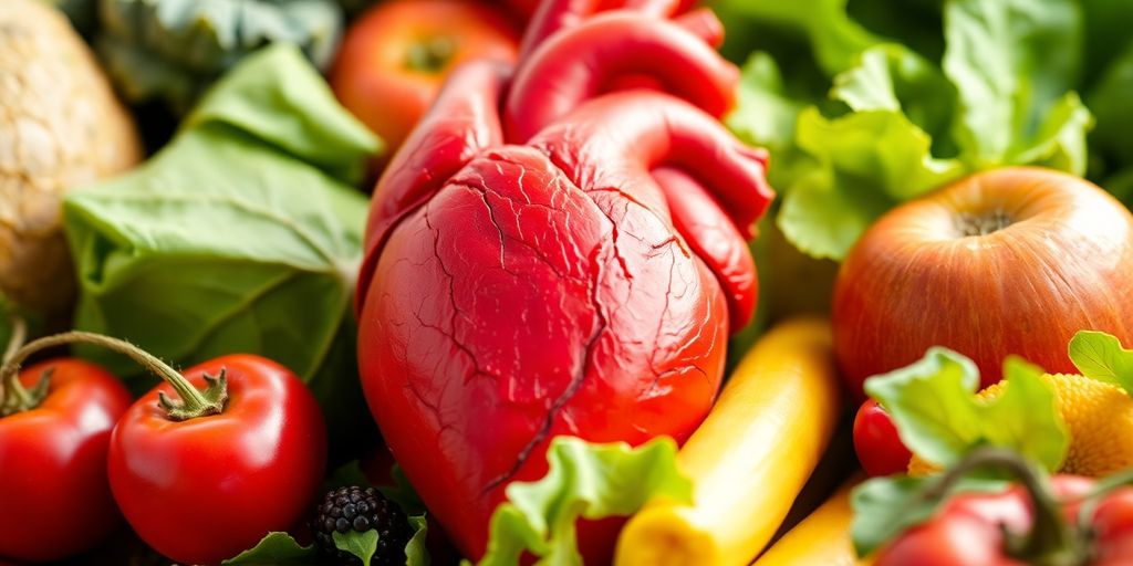 Gesunder Herz mit frischem Obst und Gemüse.